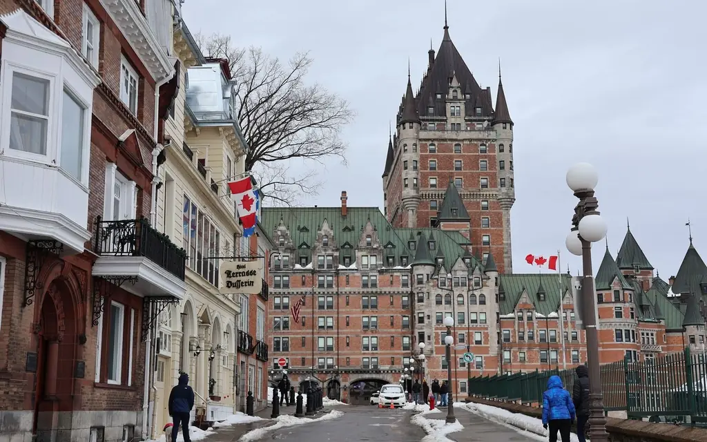 Château Frontenac at the end of a snowy street in Old Québec