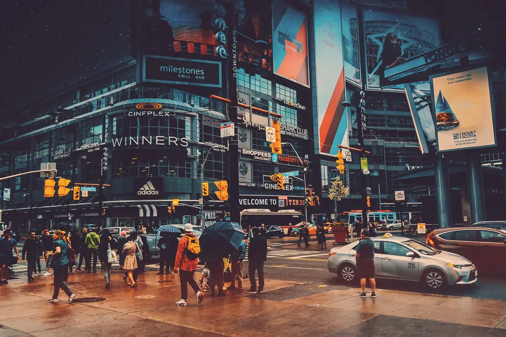 Yonge-Dundas Square at night, a block from Massey Hall