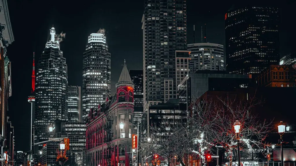 Toronto cityscape at night featuring iconic skyscrapers and vibrant lights