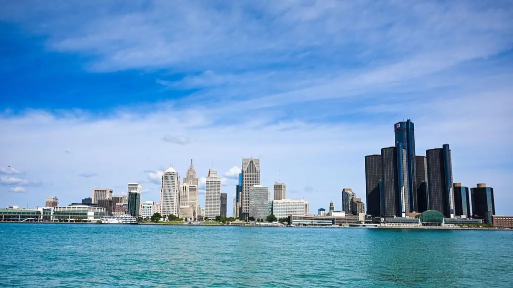 View of Detroit skyline featuring the Renaissance Center across the river