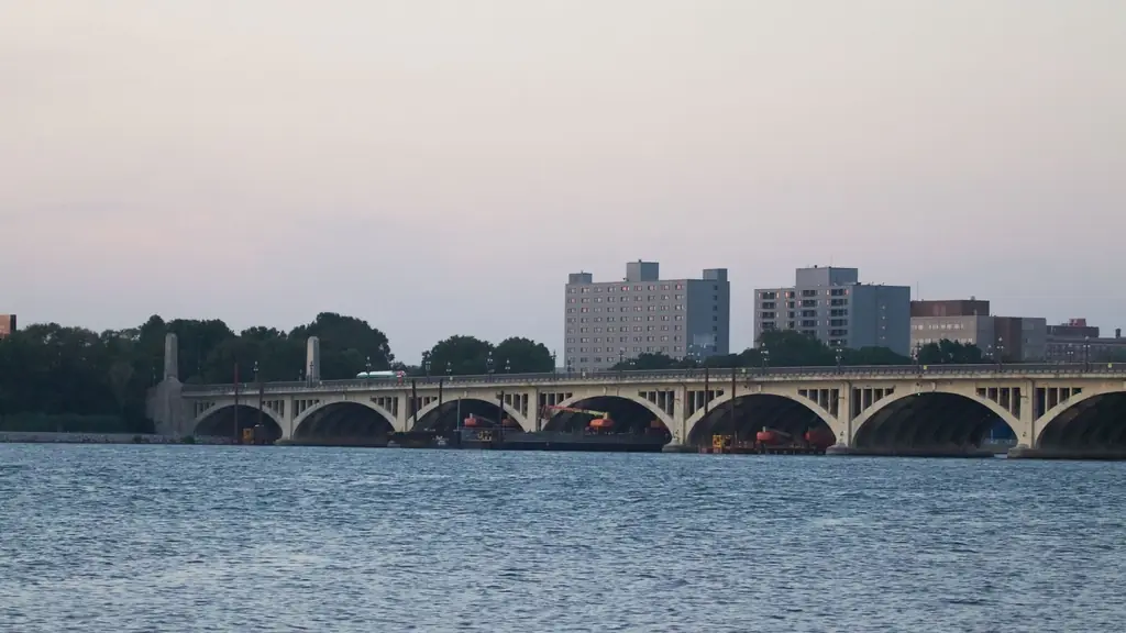 MacArthur Bridge spanning the Detroit River at twilight with city skyline in the background