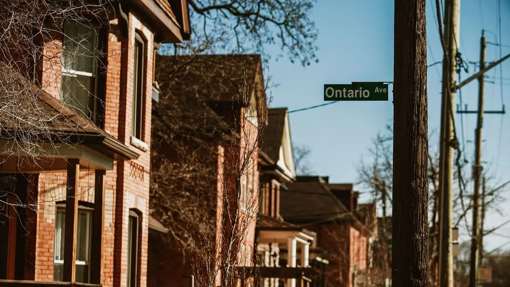 Historic brick homes on Ontario Ave in Hamilton, Canada