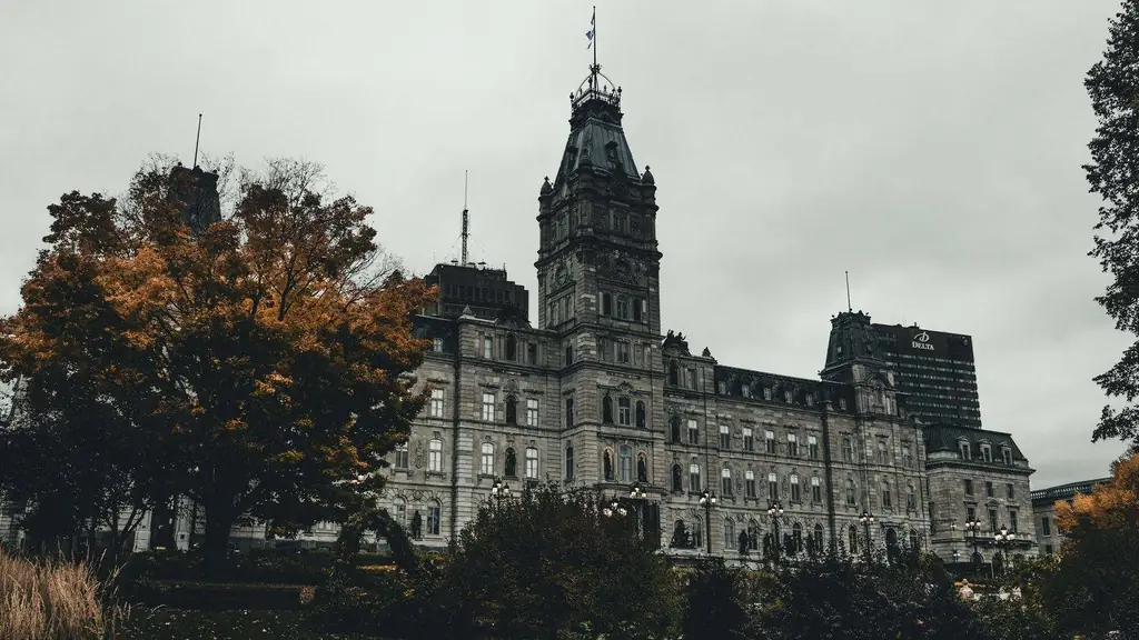 View of the Quebec City Parliament Building surrounded by autumn foliage