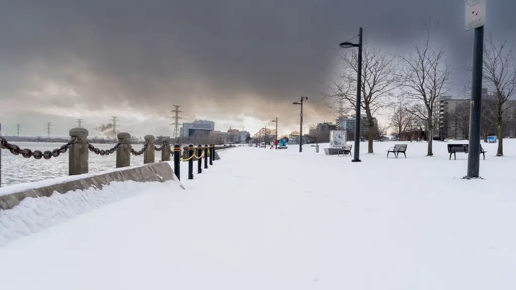 Winter scene along the snowy Burlington waterfront in Ontario, Canada