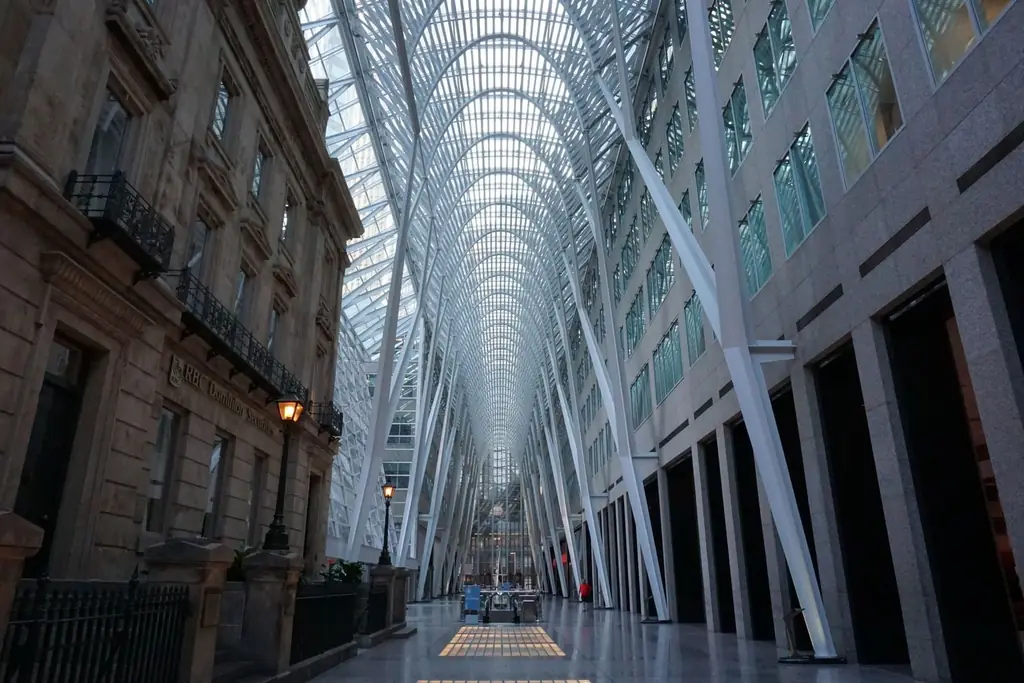 Brookfield Place atrium showcasing modern architectural design in Toronto, Canada