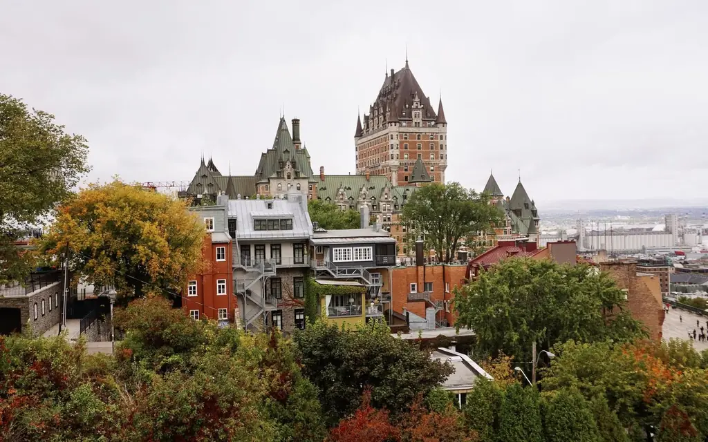 Autumn view of Château Frontenac and surrounding buildings in Quebec City, Canada