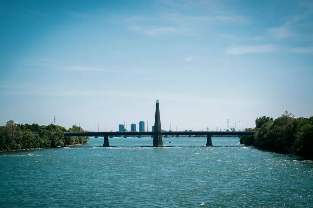 View of a bridge over the Saint Lawrence River in Montreal, Canada