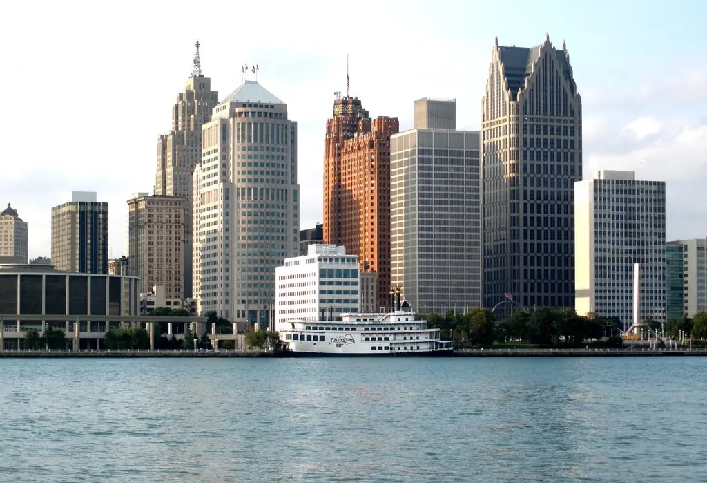 Panoramic view of Detroit's skyline with the iconic riverfront during the day