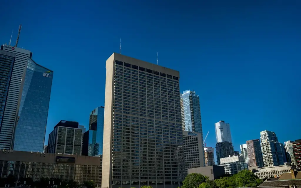 Toronto's modern skyline with towering skyscrapers on a bright day