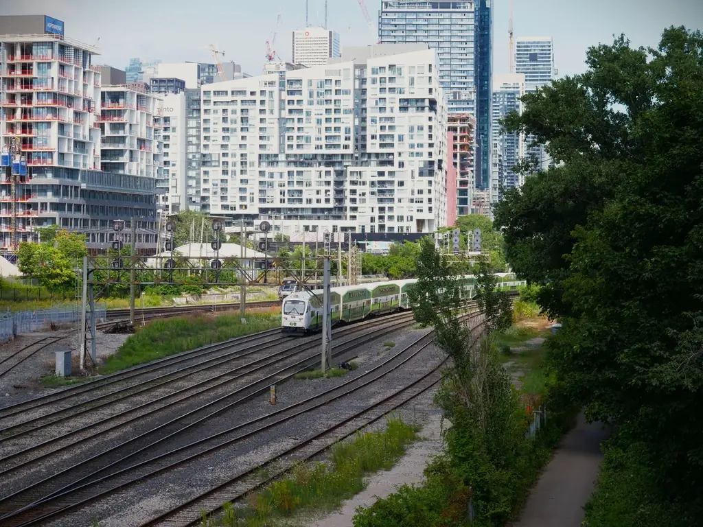 Train on a rail corridor in Toronto