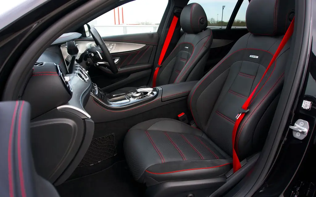 Black leather rear seats of a luxury car